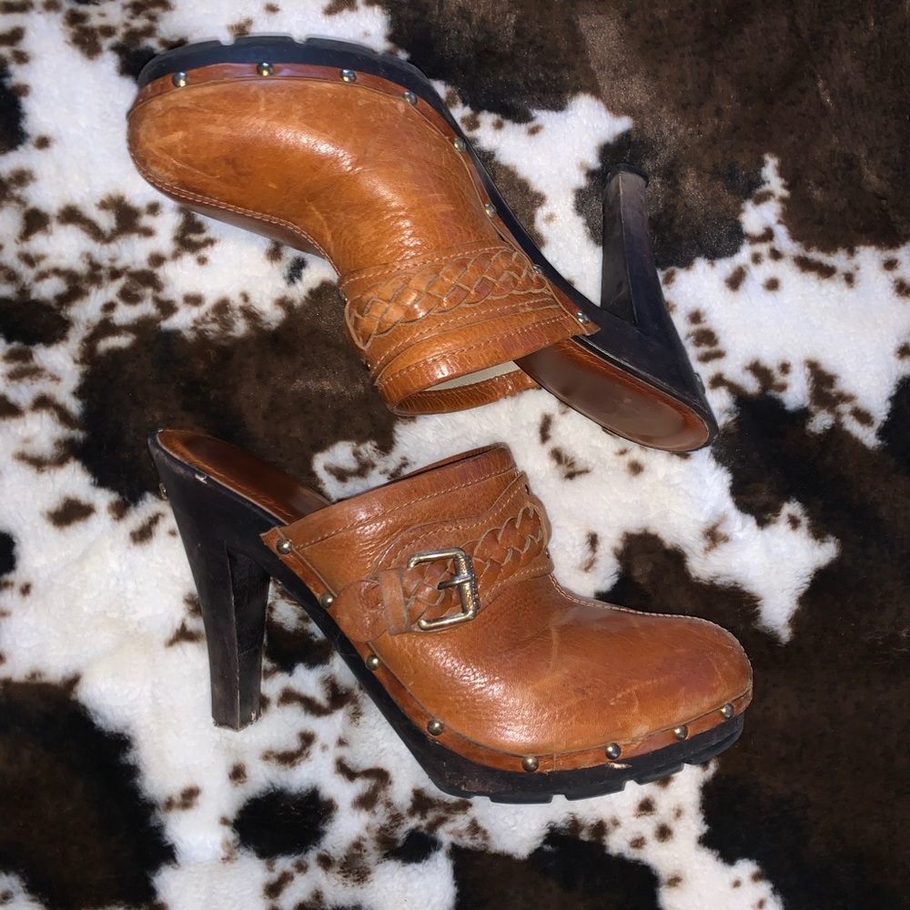 Michael Kors brown leather heeled mules size 9.5